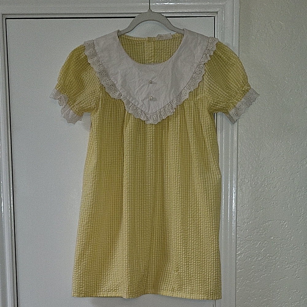 Double Summer | Yellow and White Gingham Baby Doll Mini Dress With Lace Collar
